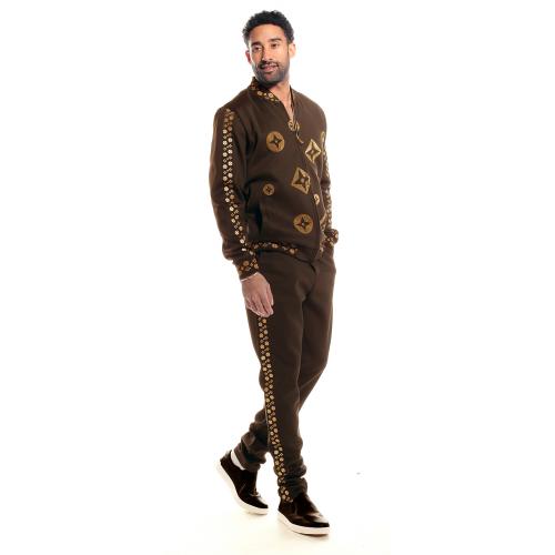 Artyzen Brown / Gold Crystal Studded Modern Fit Tracksuit Outfit 2592